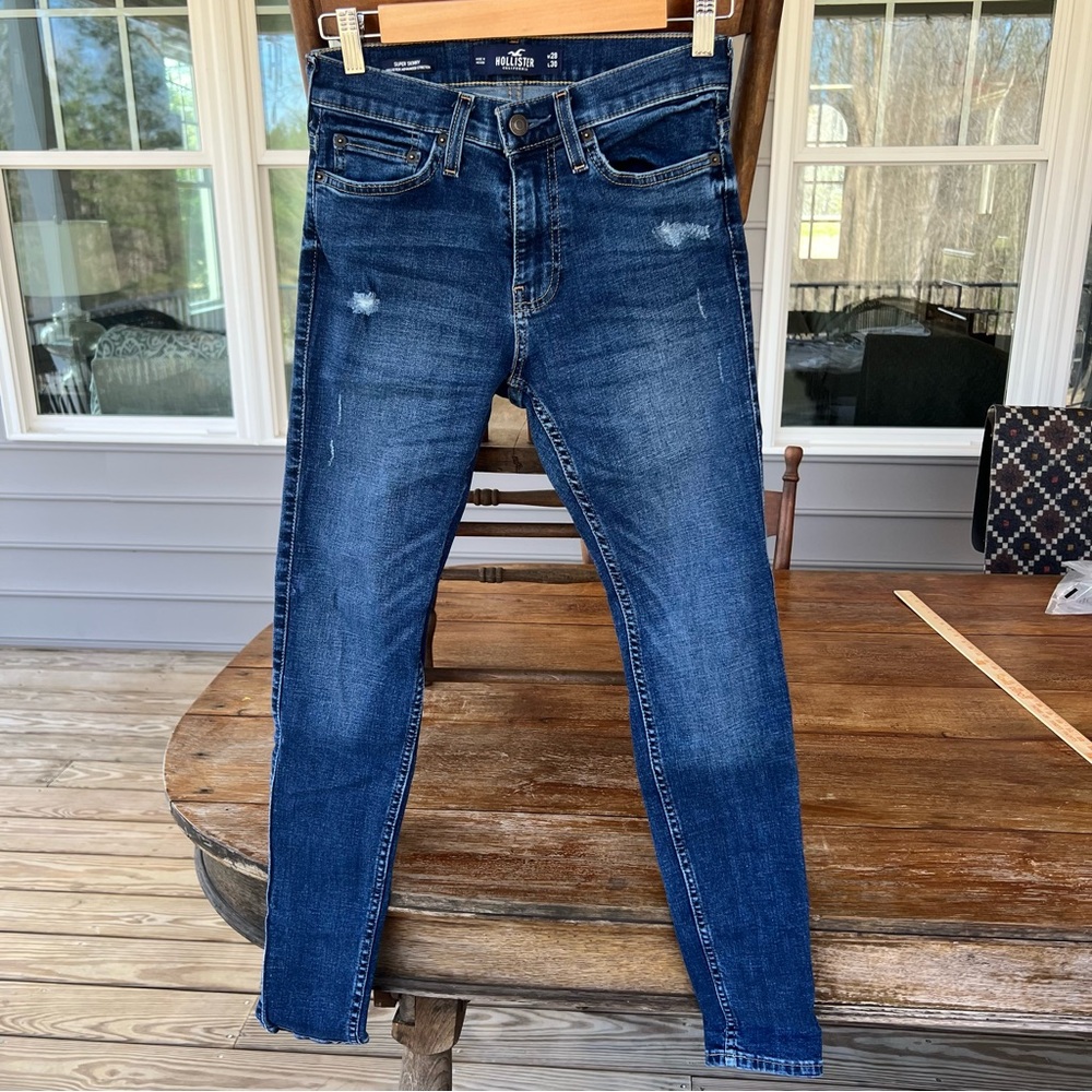 Hollister Dark Wash Advanced Stretch Super Skinny Distressed Jeans 28x30